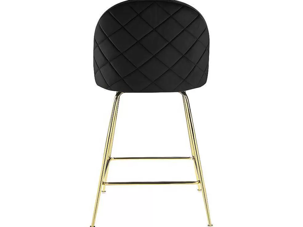 Vente-unique Conjunto De 2 Bancos Altos Em Veludo E Metal Dourado Cor Preto - Melbourne* Bancos De Bar