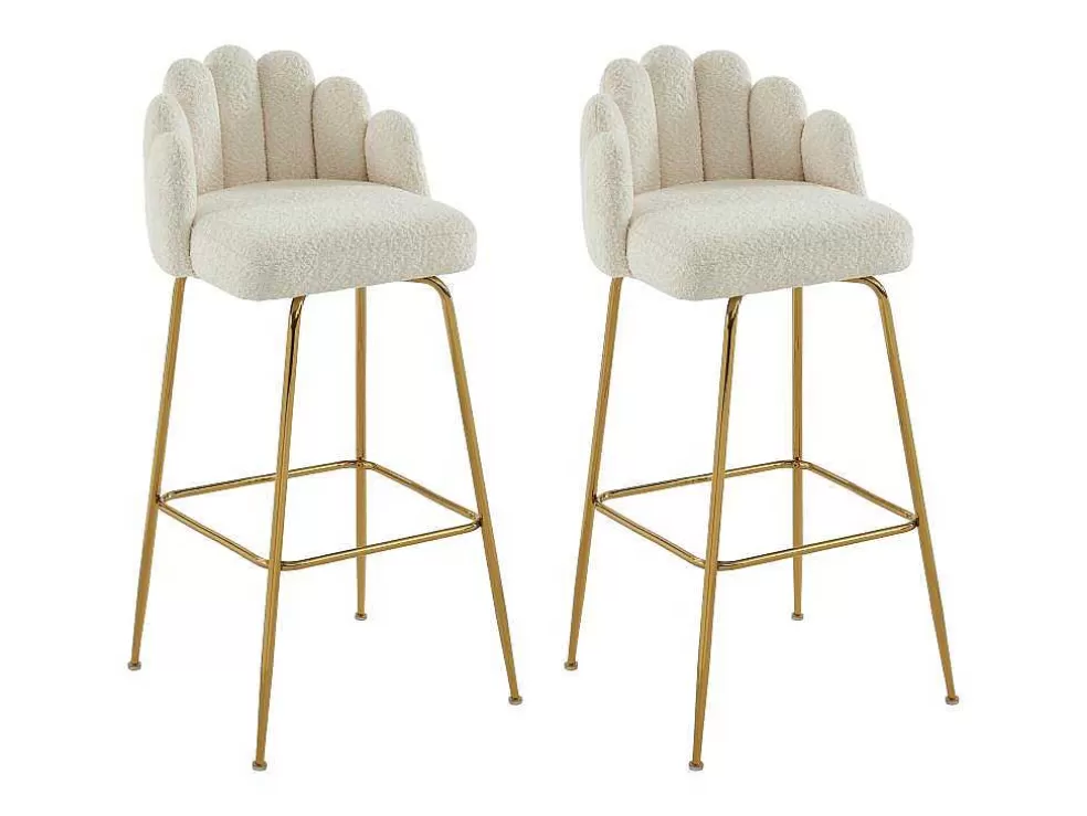PASCAL MORABITO Conjunto De 2 Bancos Altos Tecido Boucle E Metal Dourado, Cor Creme - Altinam De * Bancos De Bar