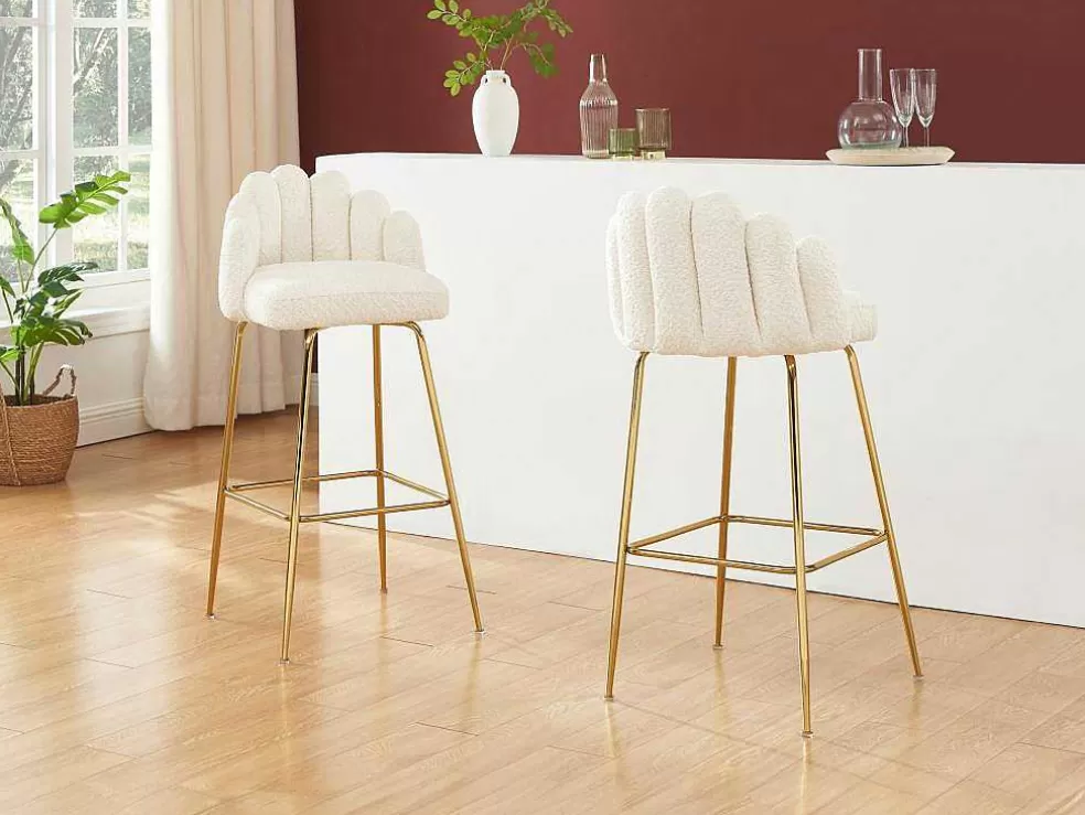 PASCAL MORABITO Conjunto De 2 Bancos Altos Tecido Boucle E Metal Dourado, Cor Creme - Altinam De * Bancos De Bar