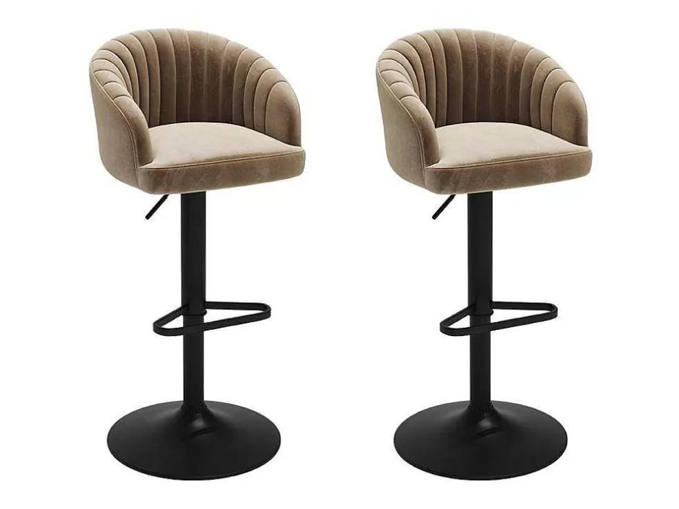 Vente-unique Conjunto De 2 Bancos Altos Tecido E Metal Bege - Doraliz* Promoções Sala
