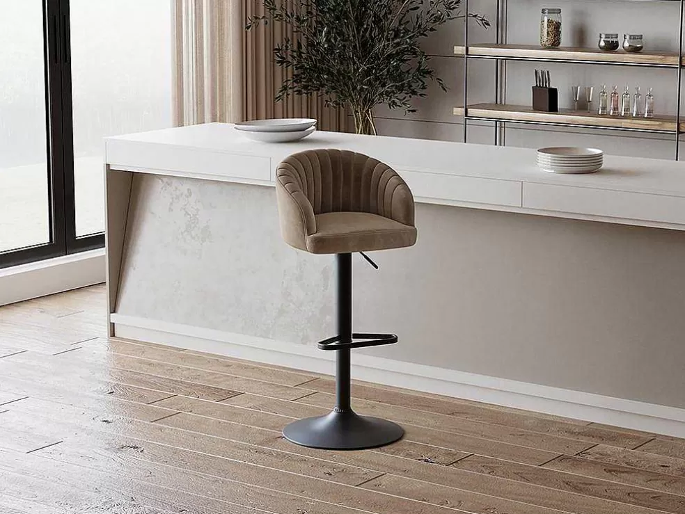 Vente-unique Conjunto De 2 Bancos Altos Tecido E Metal Bege - Doraliz* Promoções Sala