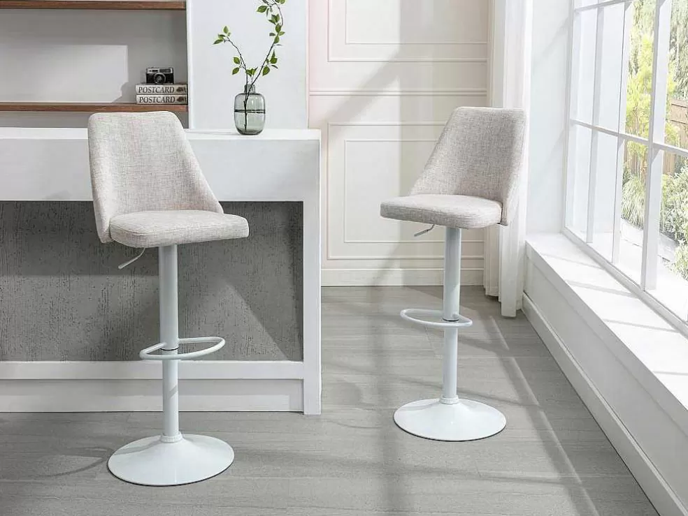 Vente-unique Conjunto De 2 Bancos Altos Tecido E Metal Branco, Cor Bege - Kiyola* Bancos De Bar