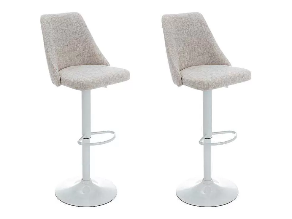 Vente-unique Conjunto De 2 Bancos Altos Tecido E Metal Branco, Cor Bege - Kiyola* Bancos De Bar