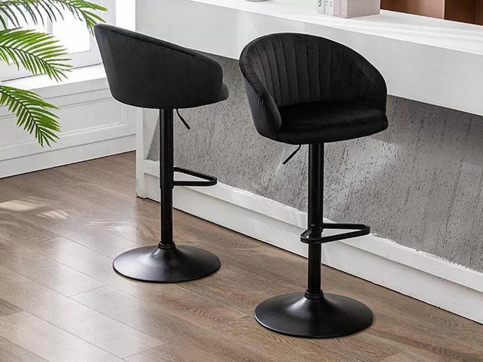 Vente-unique Conjunto De 2 Bancos Altos Tecido E Metal Preto - Doraliz* Promoções Sala