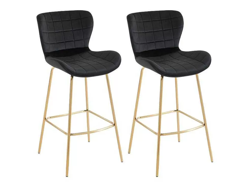 Vente-unique Conjunto De 2 Bancos Em Veludo E Metal Cor Preto - Tanaro* Bancos De Bar