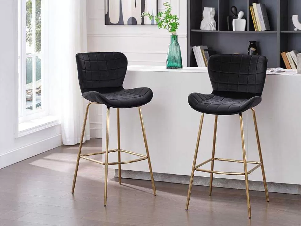 Vente-unique Conjunto De 2 Bancos Em Veludo E Metal Cor Preto - Tanaro* Bancos De Bar