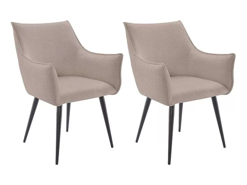 Vente-unique Conjunto De 2 Cadeiras Com Apoio De Bracos Tecido E Metal Preto, Cor Bege - Odilona* Promoções Sala