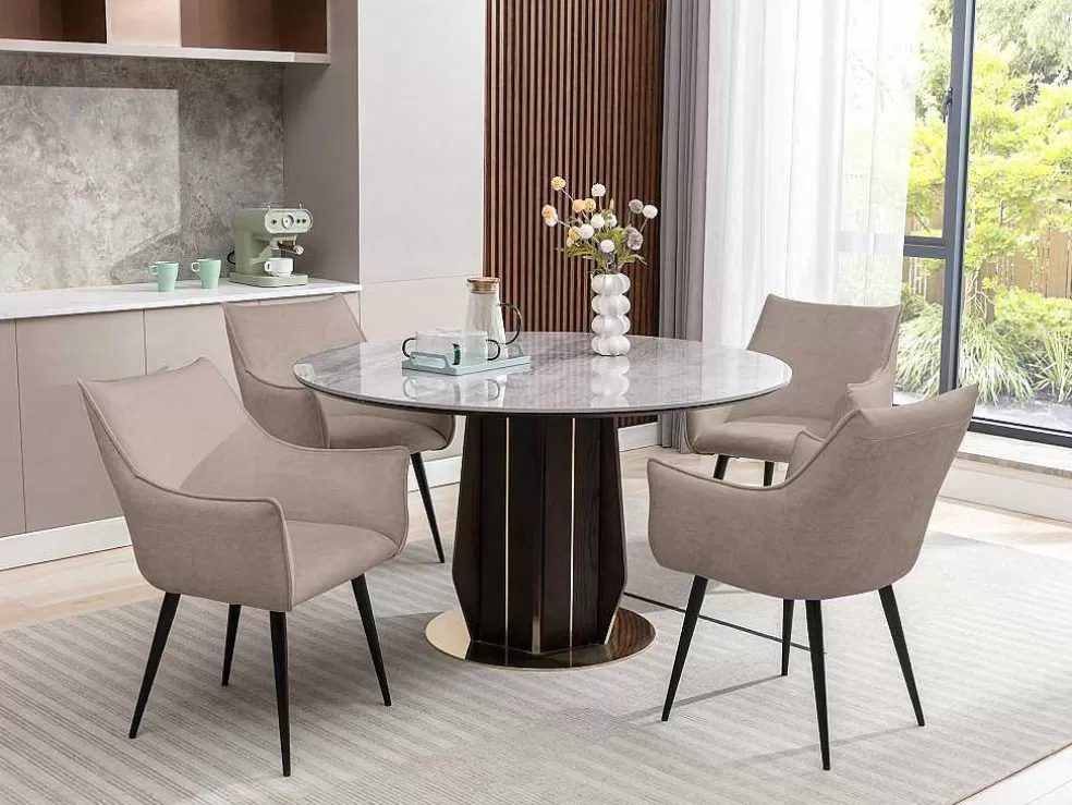 Vente-unique Conjunto De 2 Cadeiras Com Apoio De Bracos Tecido E Metal Preto, Cor Bege - Odilona* Promoções Sala