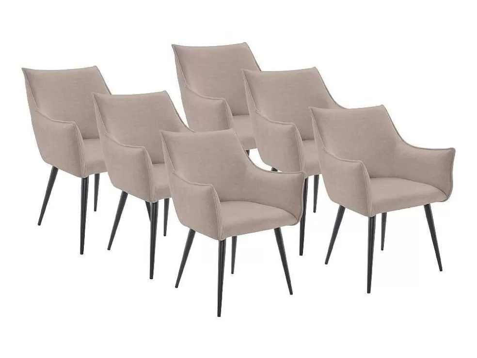 Vente-unique Conjunto De 6 Cadeiras Com Apoio De Bracos Tecido E Metal Preto, Cor Bege - Odilona* Promoções Sala
