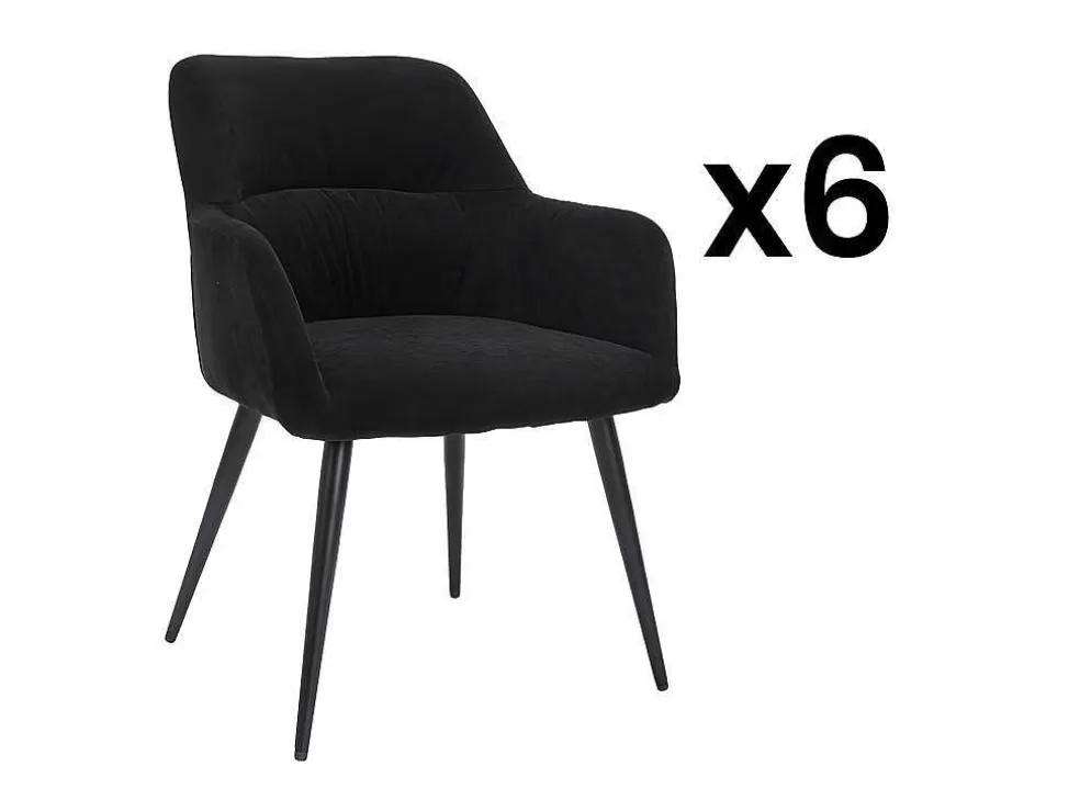 Vente-unique Conjunto De 6 Cadeiras Com Apoios De Bracos Em Tecido E Metal Preto - Heka* Cadeira