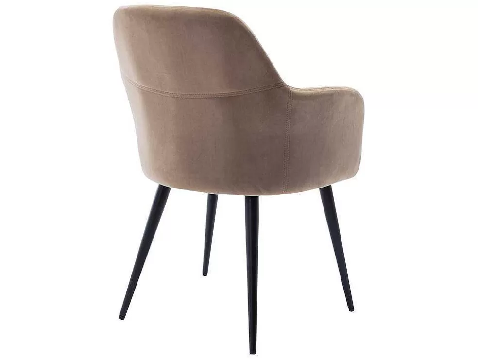 Vente-unique Conjunto De 6 Cadeiras Com Apoios De Bracos Em Veludo E Metal Preto, Cor Bege - Eleana* Cadeira