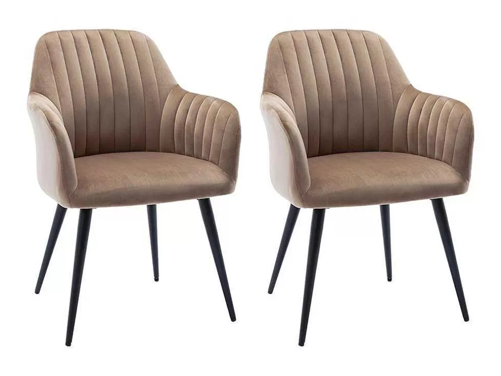 Vente-unique Conjunto De 2 Cadeiras Com Apoios De Bracos Em Veludo E Metal Preto Cor Bege - Eleana* Cadeira