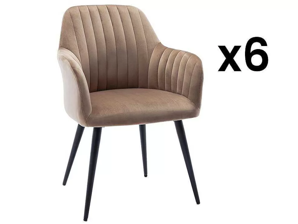 Vente-unique Conjunto De 6 Cadeiras Com Apoios De Bracos Em Veludo E Metal Preto, Cor Bege - Eleana* Cadeira
