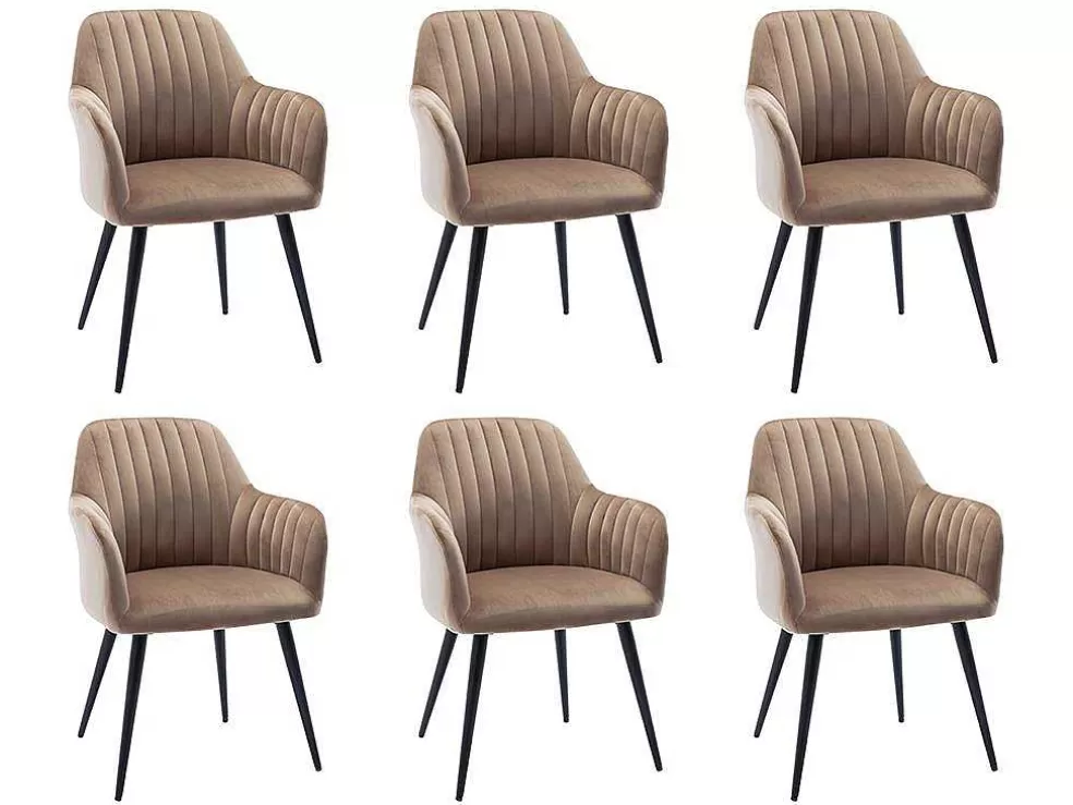 Vente-unique Conjunto De 6 Cadeiras Com Apoios De Bracos Em Veludo E Metal Preto, Cor Bege - Eleana* Cadeira