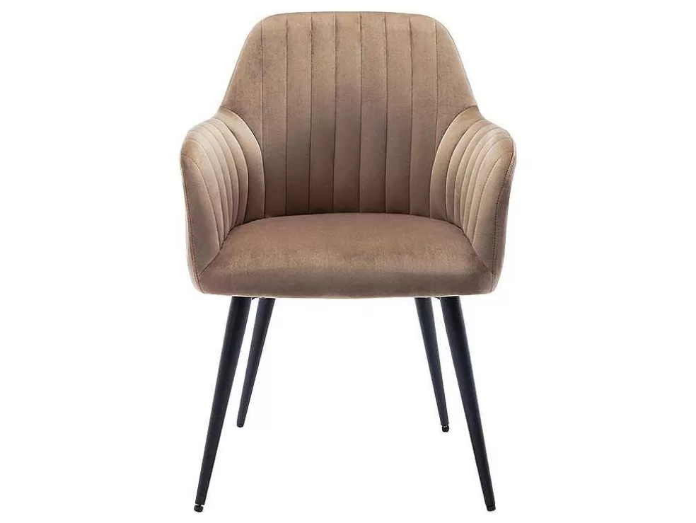 Vente-unique Conjunto De 2 Cadeiras Com Apoios De Bracos Em Veludo E Metal Preto Cor Bege - Eleana* Cadeira