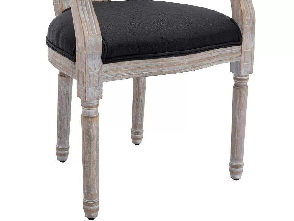 Vente-unique Conjunto De 2 Cadeiras Com Apoios De Bracos Empalhadas, Tecido E Madeira De Hevea Preto - Antoinette* Cadeira