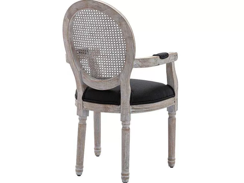 Vente-unique Conjunto De 2 Cadeiras Com Apoios De Bracos Empalhadas, Tecido E Madeira De Hevea Preto - Antoinette* Cadeira