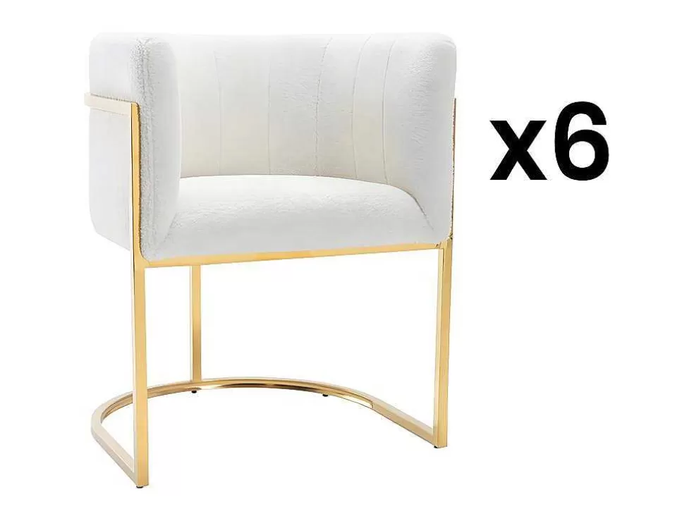 PASCAL MORABITO Conjunto De 6 Cadeiras Com Apoios De Bracos Tecido Boucle E Aco Inoxidavel Branco E Dourado - Peria De * Cadeira