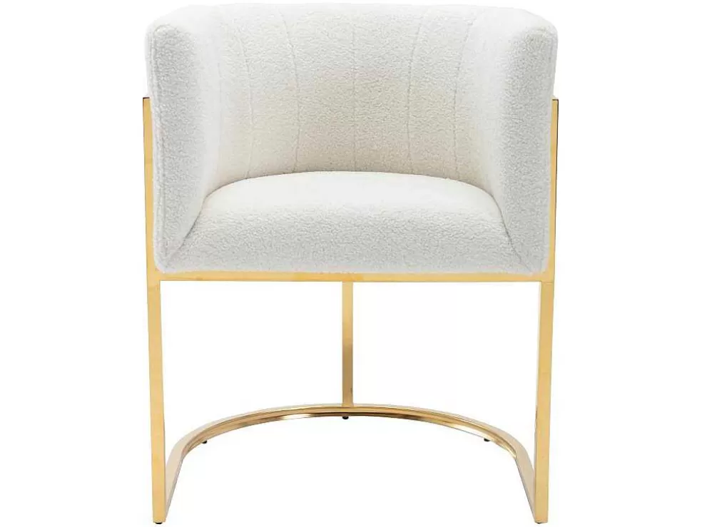 PASCAL MORABITO Conjunto De 6 Cadeiras Com Apoios De Bracos Tecido Boucle E Aco Inoxidavel Branco E Dourado - Peria De * Cadeira