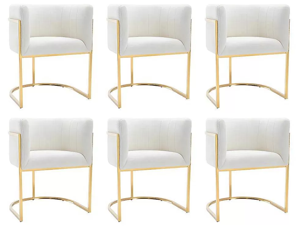 PASCAL MORABITO Conjunto De 6 Cadeiras Com Apoios De Bracos Tecido Boucle E Aco Inoxidavel Branco E Dourado - Peria De * Cadeira