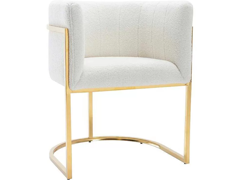 PASCAL MORABITO Conjunto De 6 Cadeiras Com Apoios De Bracos Tecido Boucle E Aco Inoxidavel Branco E Dourado - Peria De * Cadeira
