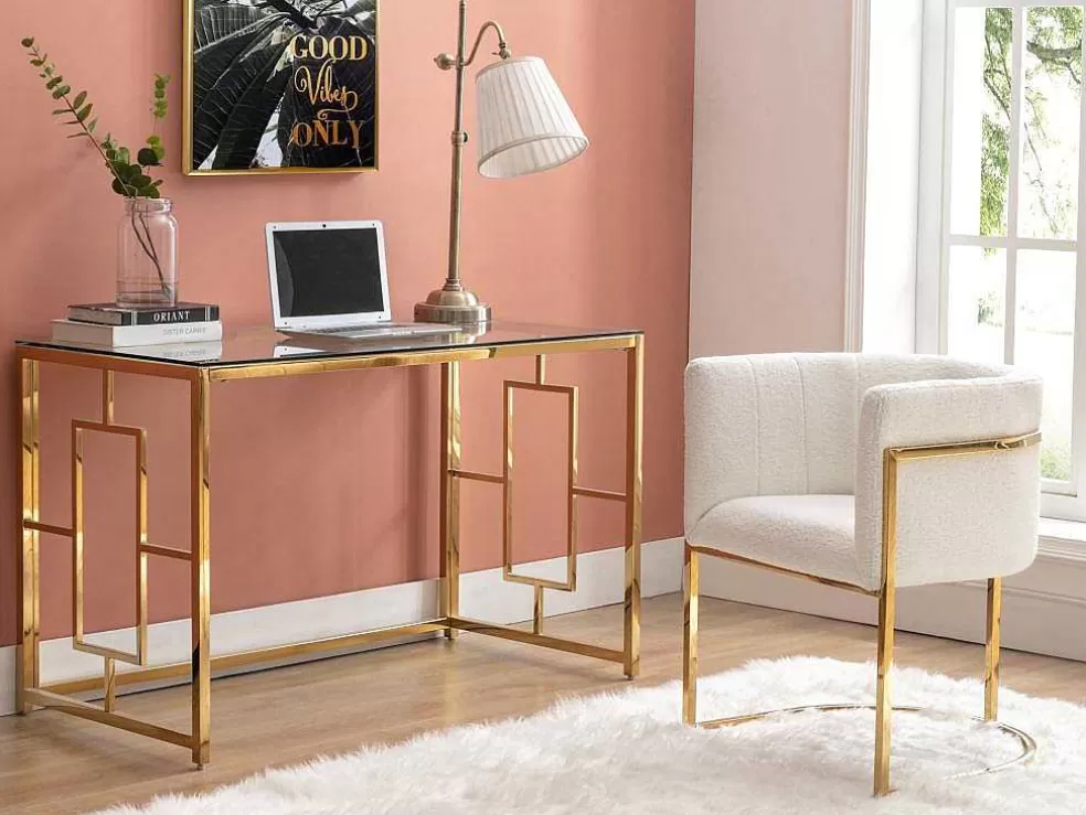 PASCAL MORABITO Conjunto De 6 Cadeiras Com Apoios De Bracos Tecido Boucle E Aco Inoxidavel Branco E Dourado - Peria De * Cadeira