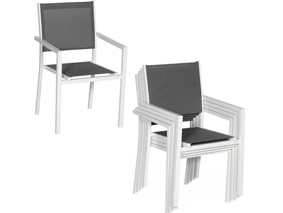 Happy Garden Conjunto De 8 Cadeiras De Aluminio Branco - Têxtileno Cinzento* Conjunto Mesa E Cadeiras De Jardim