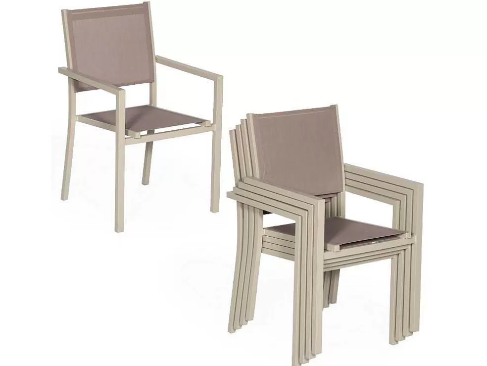 Happy Garden Conjunto De 8 Cadeiras De Aluminio Em Tons - Têxtilene Taupe* Conjunto Mesa E Cadeiras De Jardim