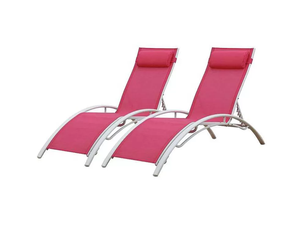 Happy Garden Conjunto De 2 Cadeiras De Conves Galapagos Em Têxtileno Rosa - Aluminio Branco* Espreguiçadeira