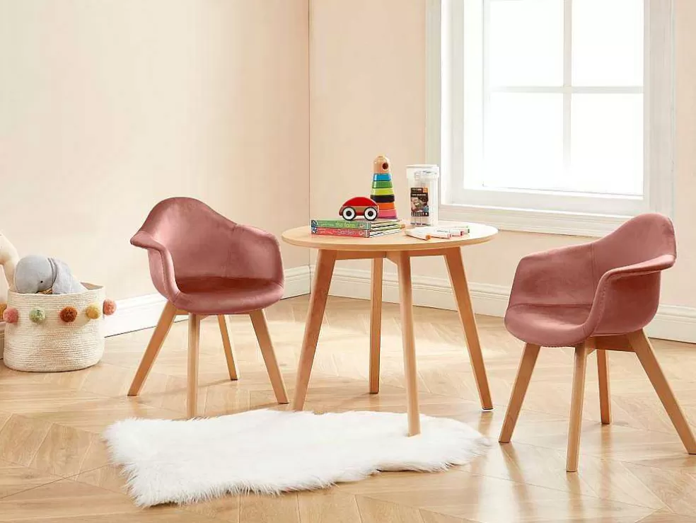 Vente-unique Conjunto De 2 Cadeiras De Criança Com Apoios De Bracos Em Veludo E Faia Cor-De-Rosa - Poupinette* Promoções Sala