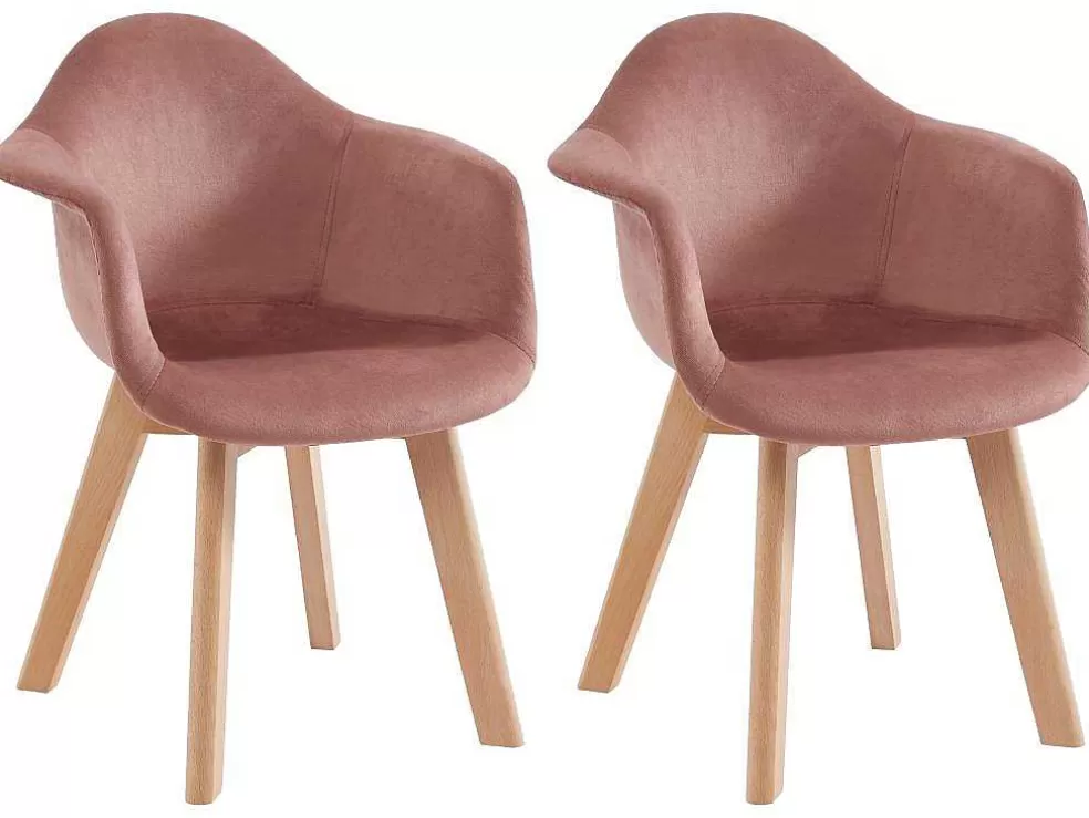 Vente-unique Conjunto De 2 Cadeiras De Criança Com Apoios De Bracos Em Veludo E Faia Cor-De-Rosa - Poupinette* Promoções Sala