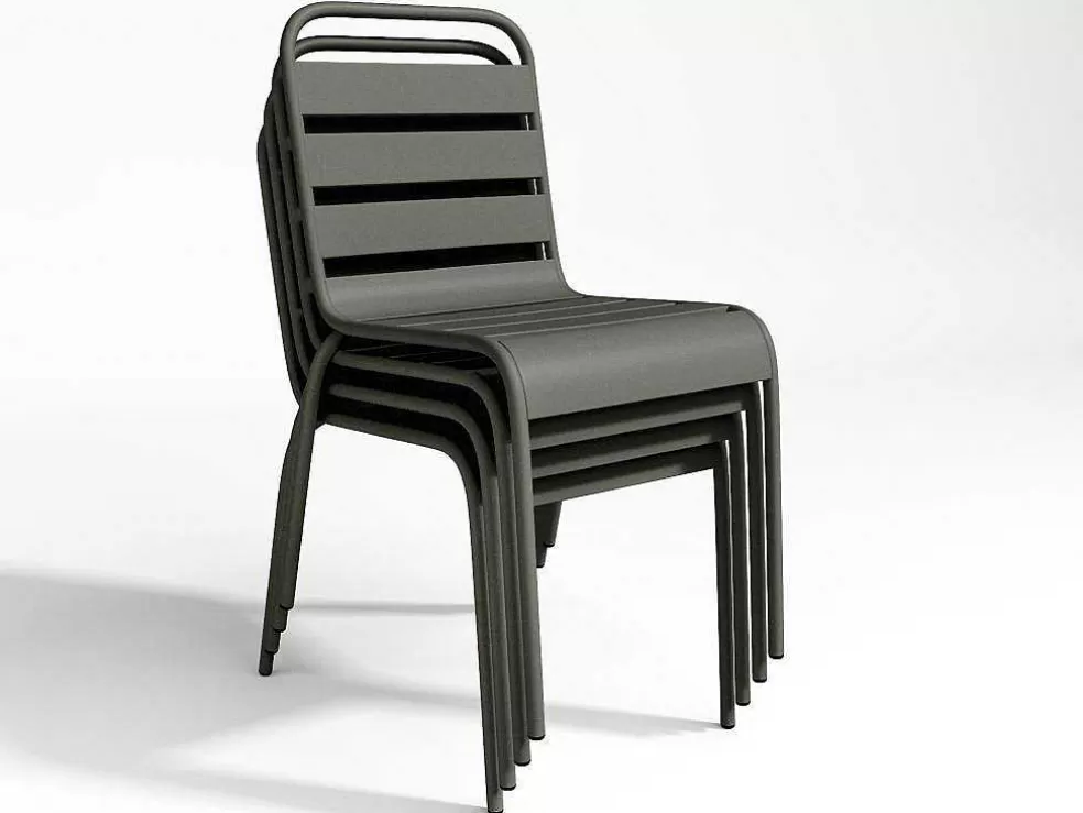 MYLIA Conjunto De 2 Cadeiras De Jardim Empilhaveis Em Metal Cinzento-Escuro - Mirmande* Conjunto Mesa E Cadeiras De Jardim