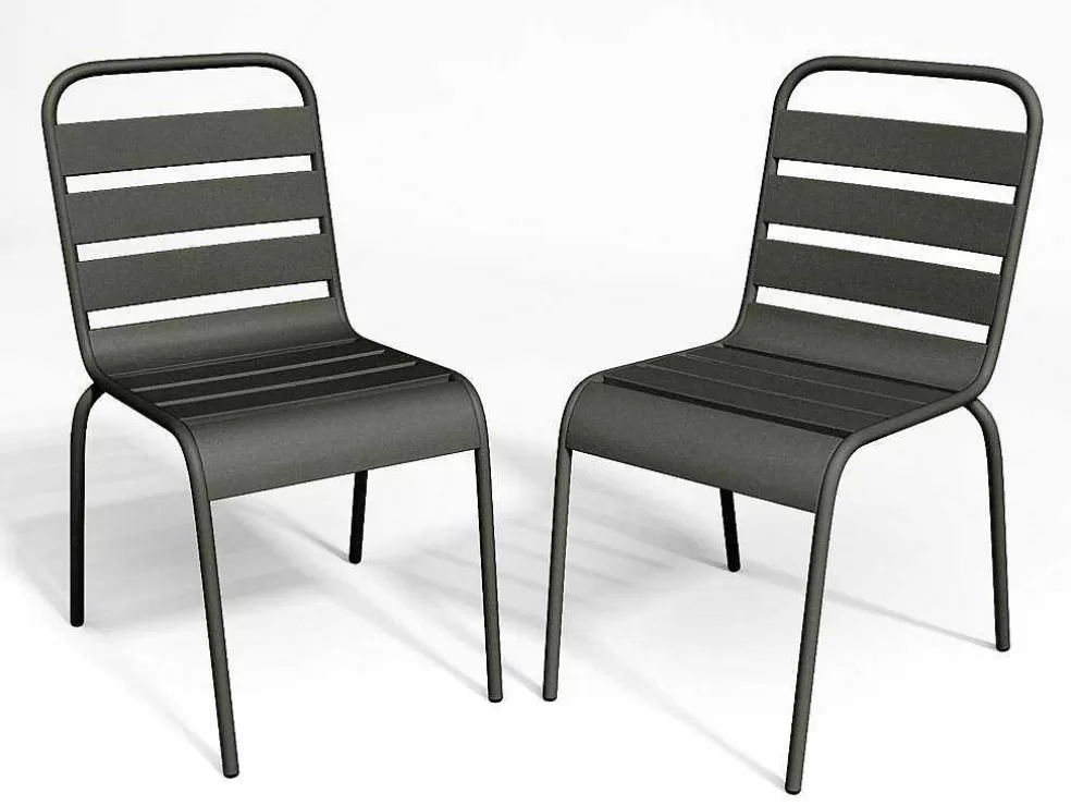 MYLIA Conjunto De 2 Cadeiras De Jardim Empilhaveis Em Metal Cinzento-Escuro - Mirmande* Conjunto Mesa E Cadeiras De Jardim