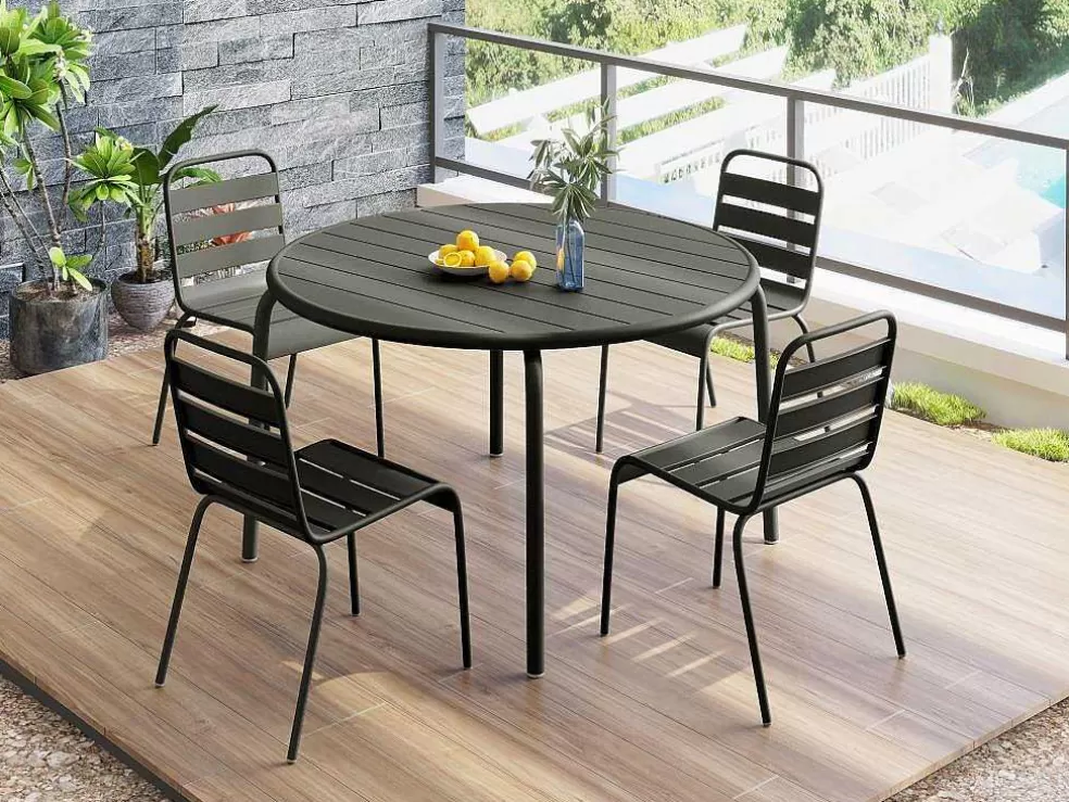 MYLIA Conjunto De 2 Cadeiras De Jardim Empilhaveis Em Metal Cinzento-Escuro - Mirmande* Conjunto Mesa E Cadeiras De Jardim