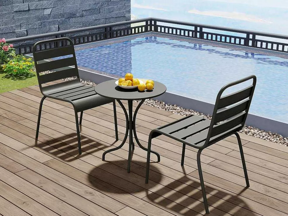 MYLIA Conjunto De 2 Cadeiras De Jardim Empilhaveis Em Metal Cinzento-Escuro - Mirmande* Conjunto Mesa E Cadeiras De Jardim