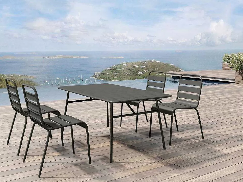 MYLIA Conjunto De 2 Cadeiras De Jardim Empilhaveis Em Metal Cinzento-Escuro - Mirmande* Conjunto Mesa E Cadeiras De Jardim