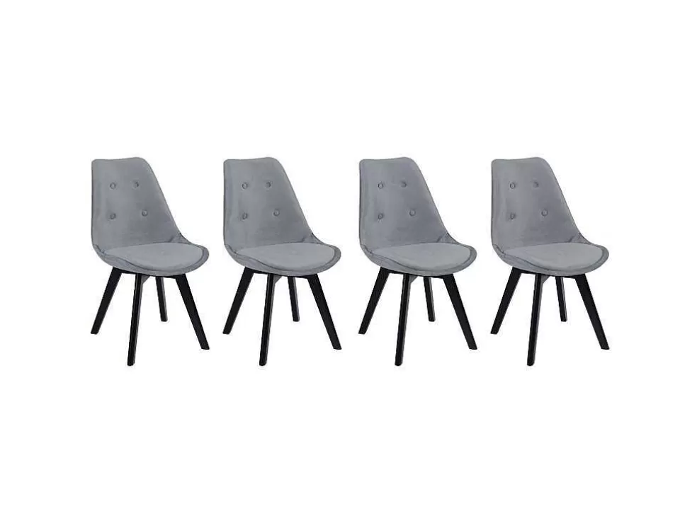 Happy Garden Conjunto De 4 Cadeiras De Veludo Nora Cinzentas Com Almofada* Cadeira