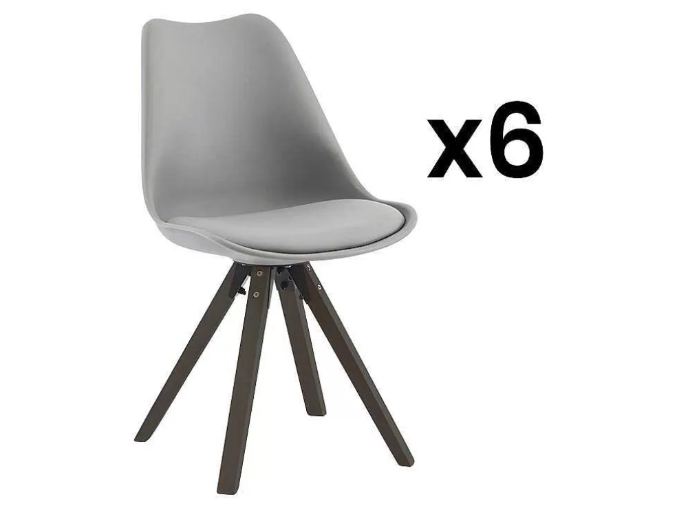 Vente-unique Conjunto De 6 Cadeiras Em Polipropileno E Faia Cinzento E Natural Escuro - Serani* Promoções Sala