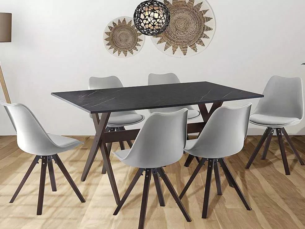 Vente-unique Conjunto De 6 Cadeiras Em Polipropileno E Faia Cinzento E Natural Escuro - Serani* Promoções Sala