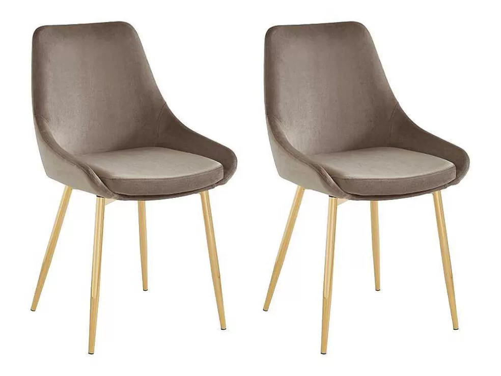 Vente-unique Conjunto De 2 Cadeiras Em Veludo E Metal Dourado Cor Taupe - Masurie* Cadeira