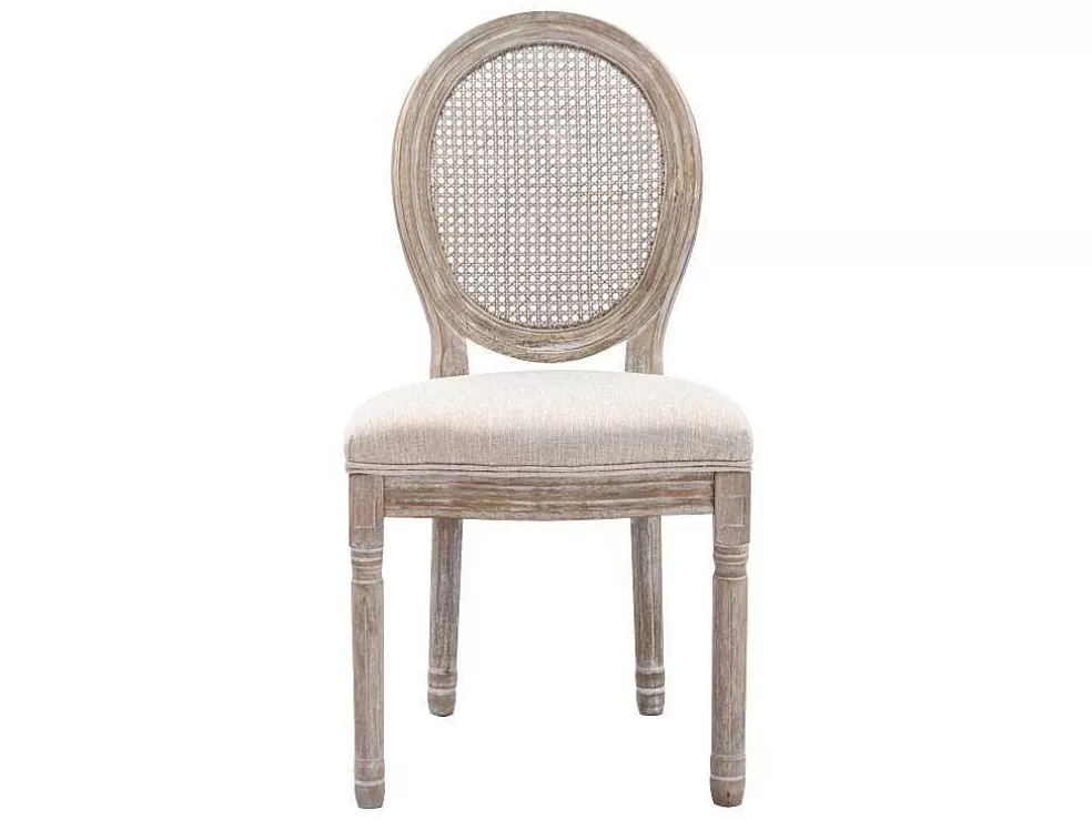 Vente-unique Conjunto De 2 Cadeiras Empalhadas, Tecido E Madeira De Hevea Bege - Antoinette* Cadeira