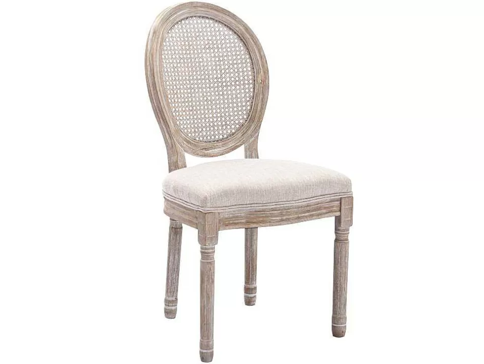 Vente-unique Conjunto De 6 Cadeiras Empalhadas, Tecido E Madeira De Hevea Bege - Antoinette* Cadeira