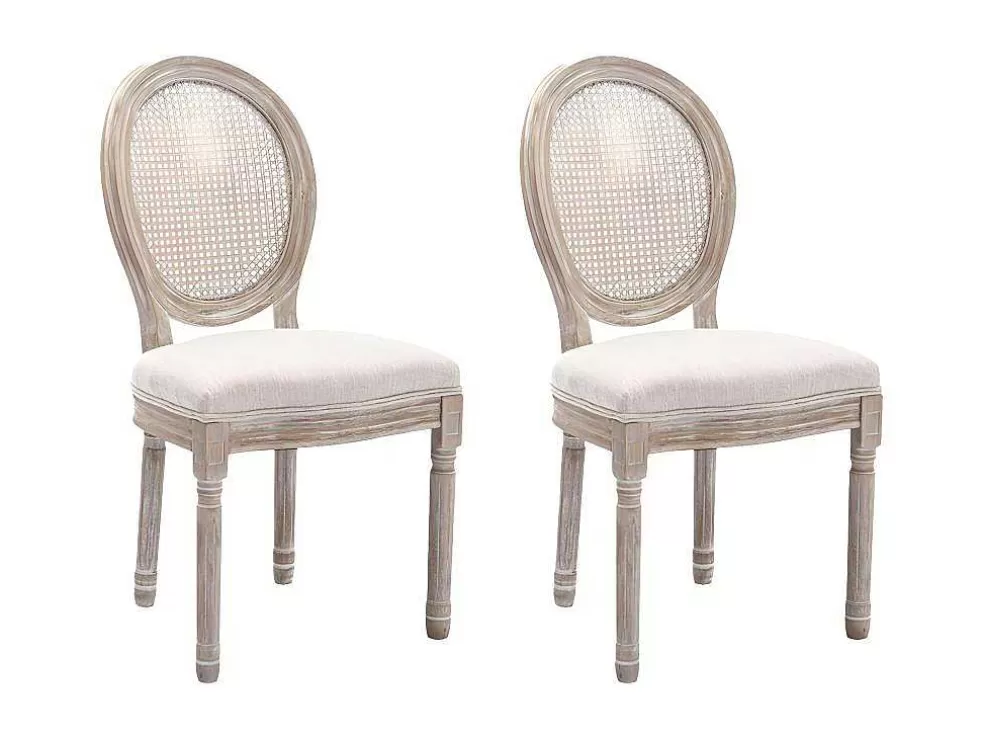 Vente-unique Conjunto De 2 Cadeiras Empalhadas, Tecido E Madeira De Hevea Bege - Antoinette* Cadeira