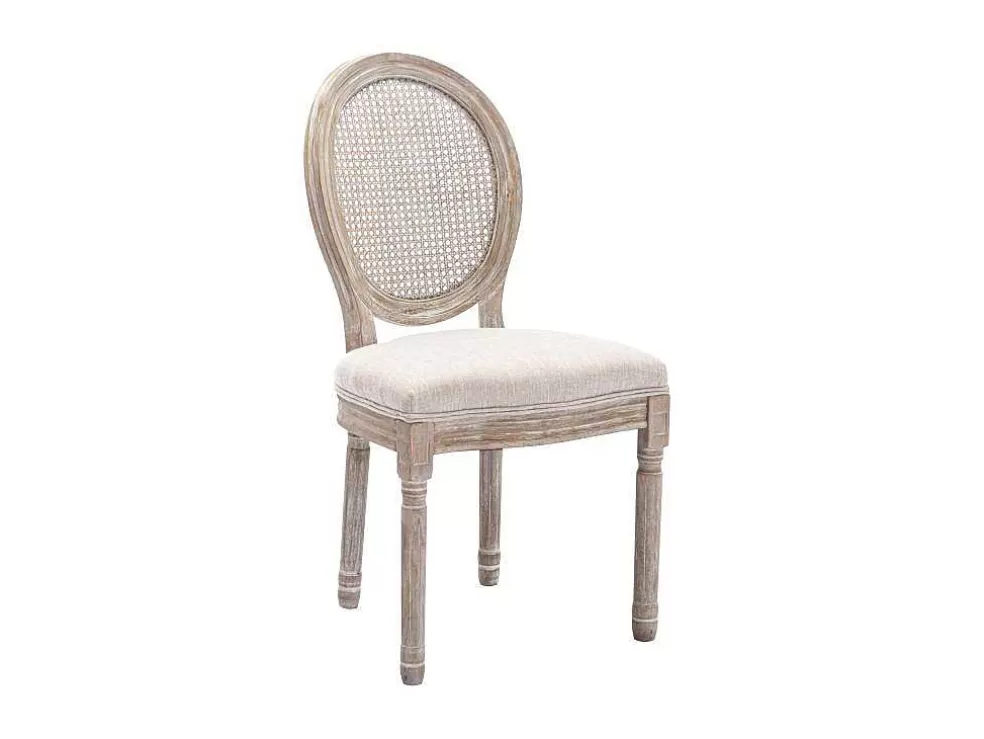 Vente-unique Conjunto De 2 Cadeiras Empalhadas, Tecido E Madeira De Hevea Bege - Antoinette* Cadeira