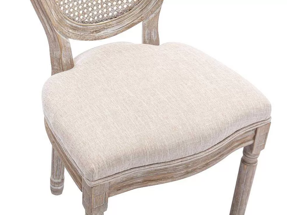 Vente-unique Conjunto De 6 Cadeiras Empalhadas, Tecido E Madeira De Hevea Bege - Antoinette* Cadeira