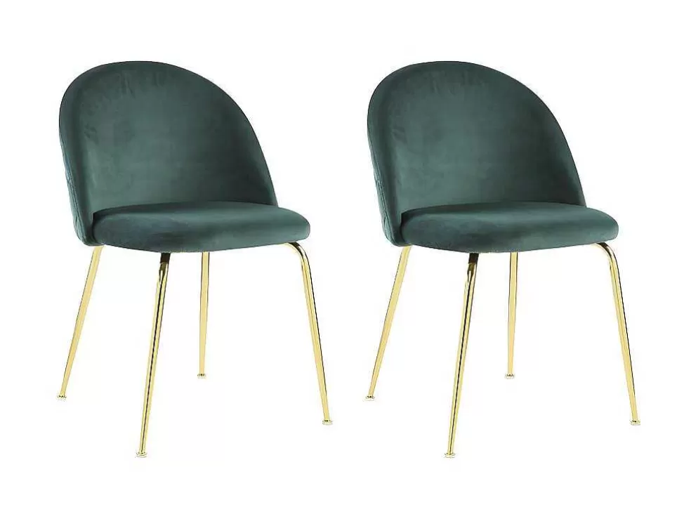 Vente-unique Conjunto De 2 Cadeiras Melbourne - Veludo E Metal Dourado - Verde* Promoções Sala