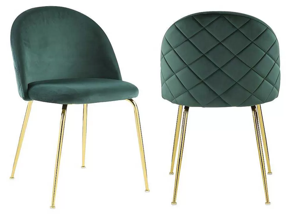 Vente-unique Conjunto De 2 Cadeiras Melbourne - Veludo E Metal Dourado - Verde* Promoções Sala