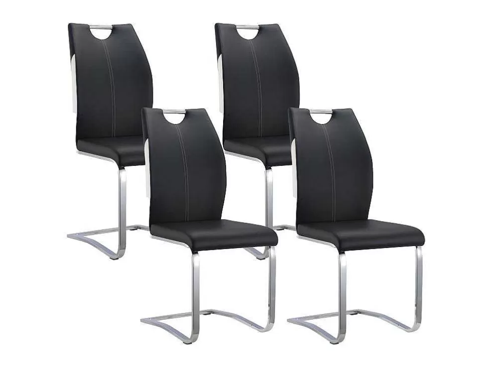 Vente-unique Conjunto De 4 Cadeiras Winch - Pele Sintética Preto E Branco - Pés Em Metal Cromado* Cadeira