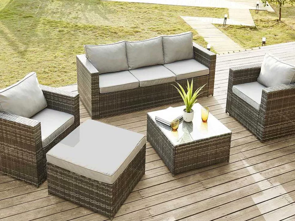 MYLIA Conjunto De 2 Cadeiroes De Jardim Em Resina Entrancada Cinzento - Anori* Conjunto Relax De Jardim