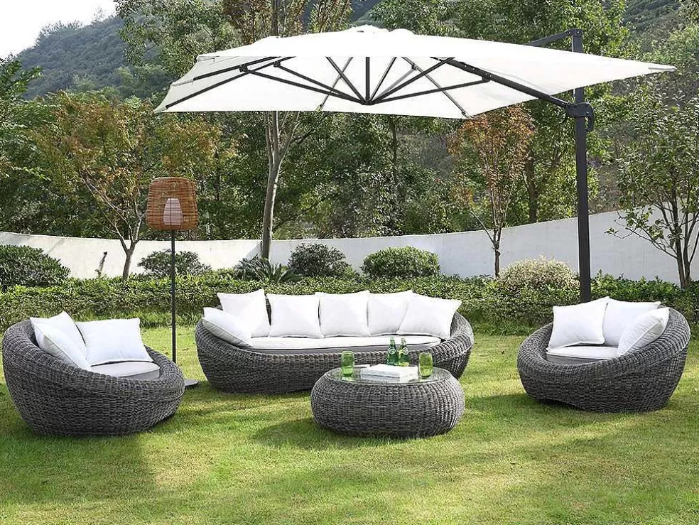 MYLIA Conjunto De 2 Cadeiroes De Jardim Em Resina Entrancada Cor Cinza - Whiteheaven* Conjunto Relax De Jardim